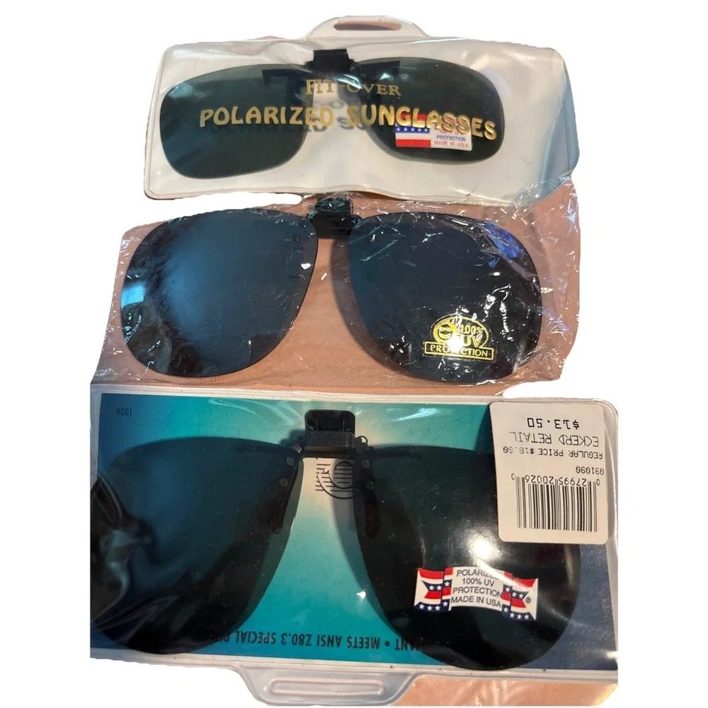 Clip On Flip/Up Fit Over Sunglasses Polarized 3 Pair NEW
